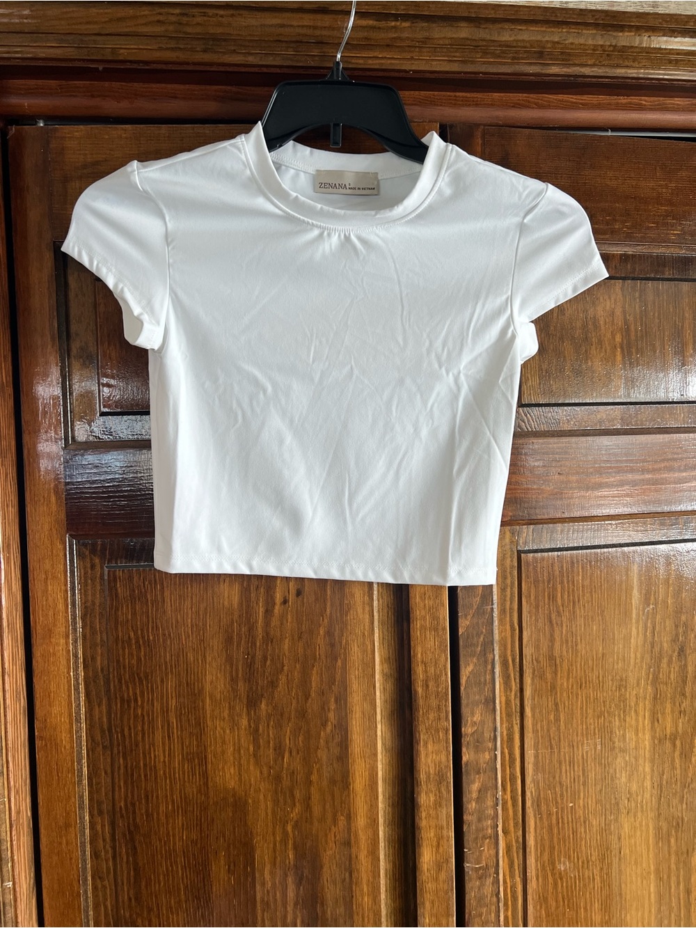 Zenana Outfitters White Crewneck Crop Top available s-m-l